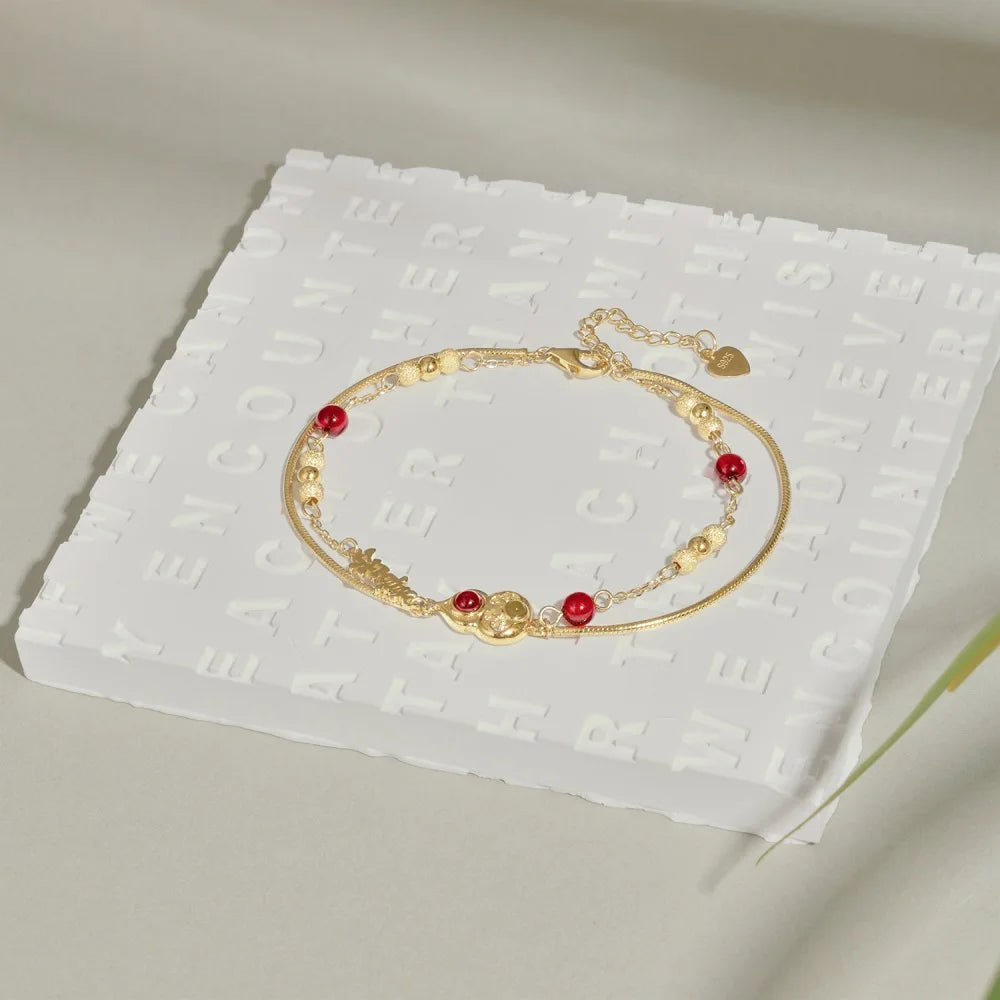 Silver Chalcedony Round Cut Gourd Beaded Bracelet