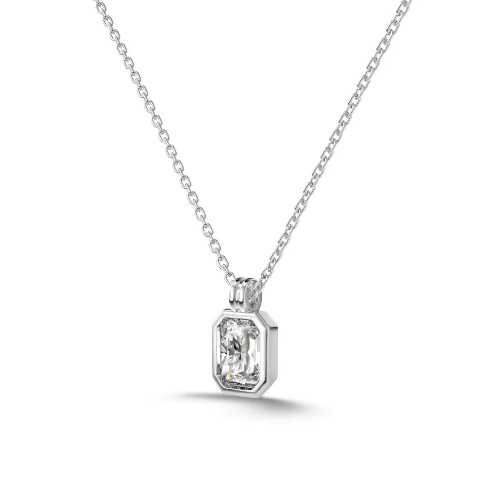 Silver Zircon Radiant Cut Side Single Pendant Necklace