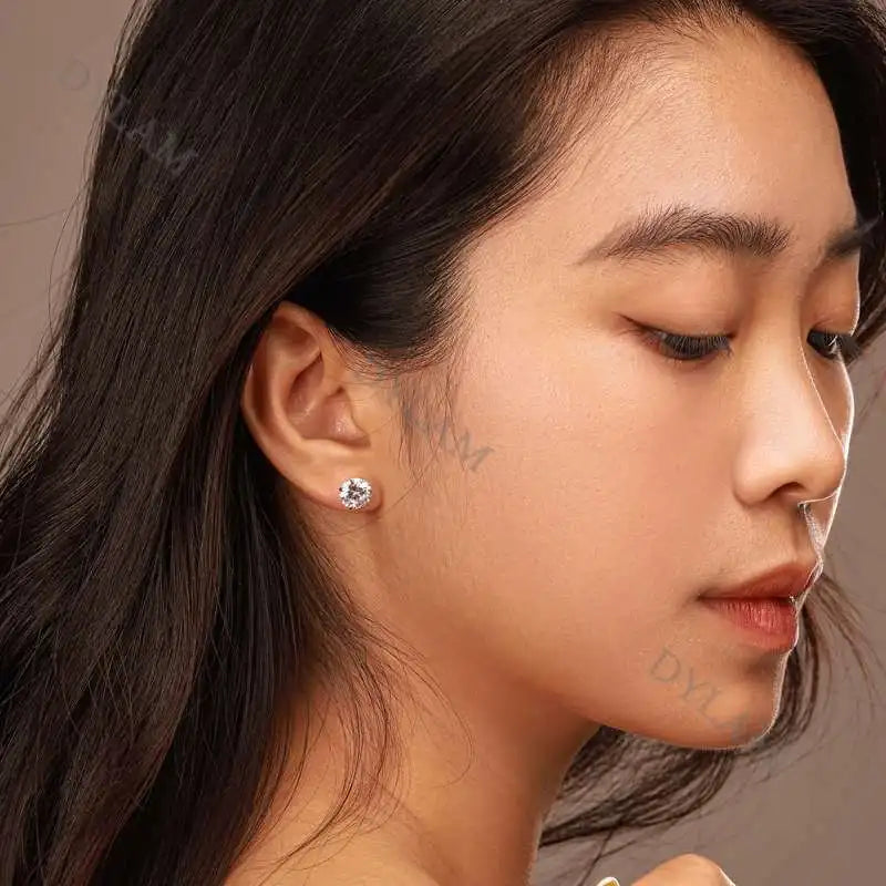 Silver Zircon Round Cut Wrapped Ear Studs