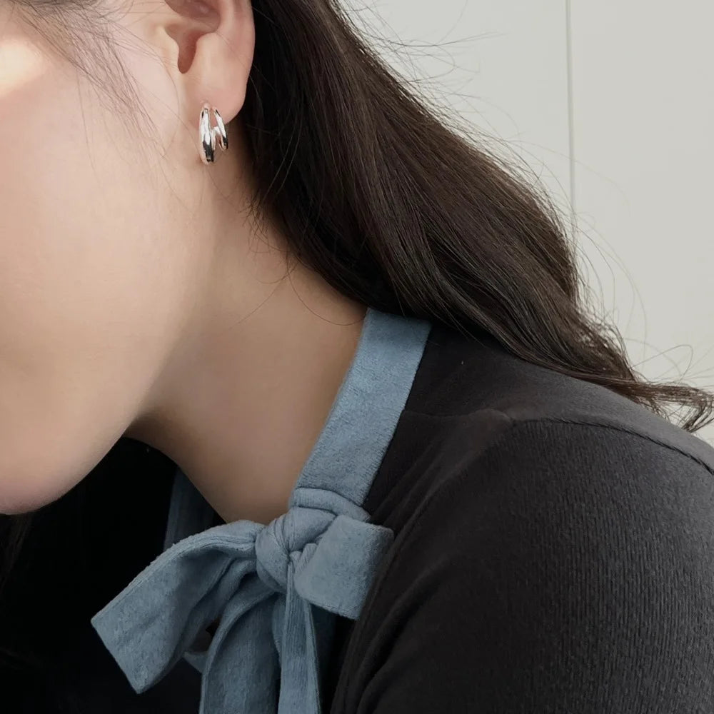 Silver Multi Layer Hook Ear Hoops