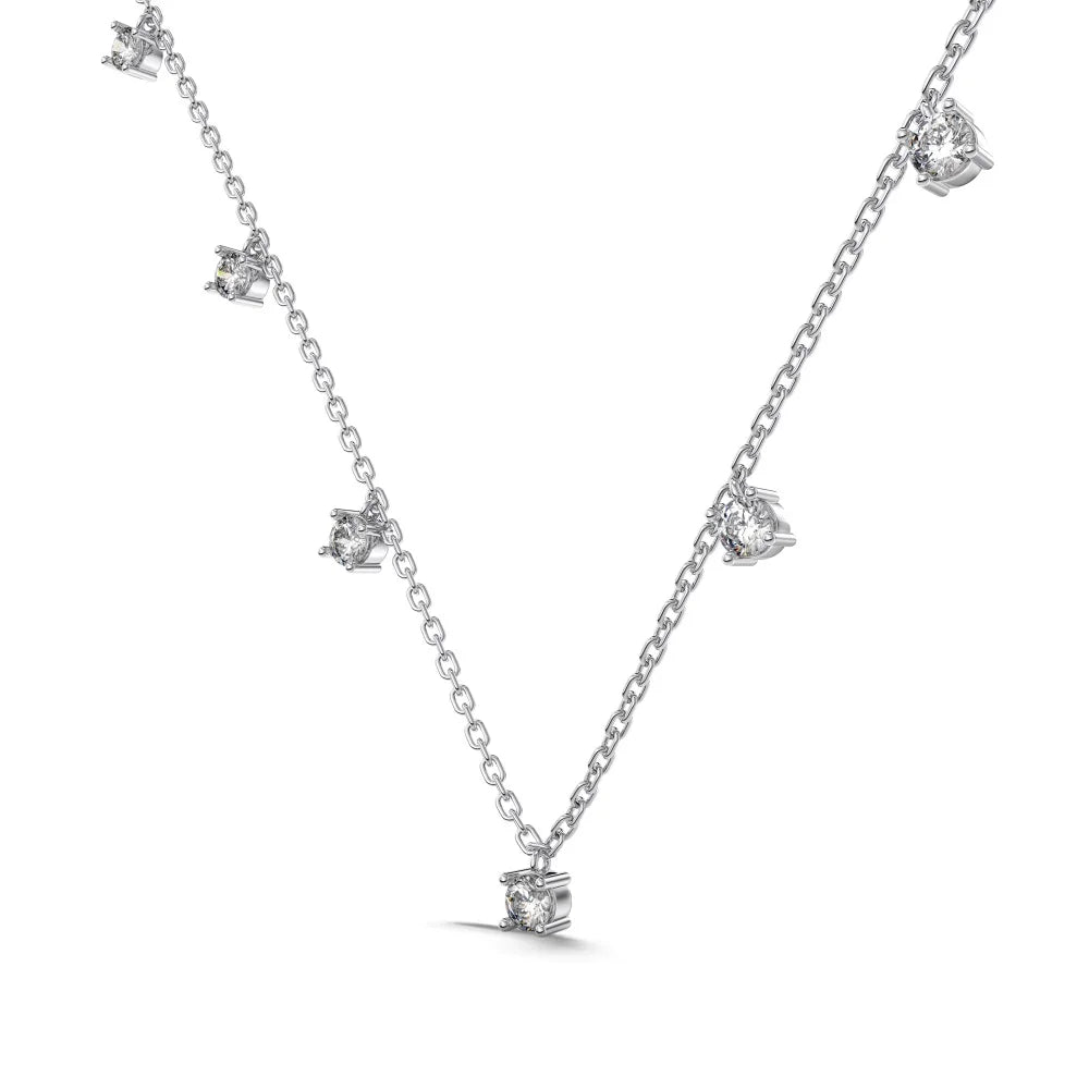 Silver Zircon Round Cut Tassel Chain Necklace
