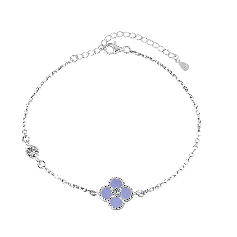 Silver Zircon Round Cut Clover Chain Bracelet