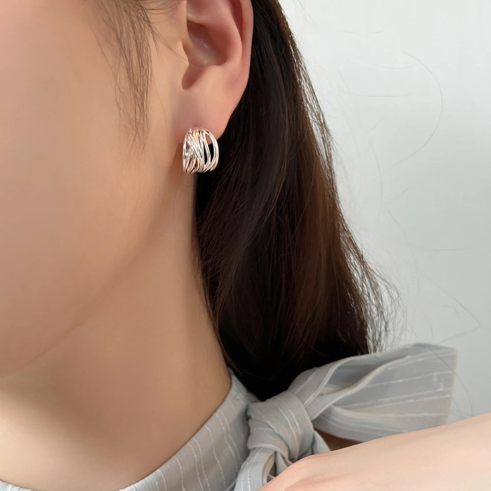 Silver Interlace Fold Ear Hoops
