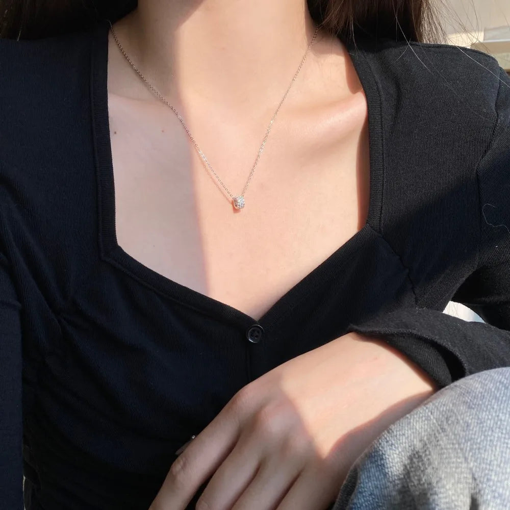 Silver Zircon Round Cut Rolling Pendant Necklace