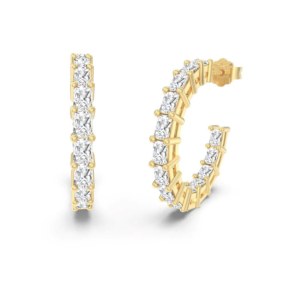 Silver Zircon Cushion Cut Hook Inlaid Ear Hoops