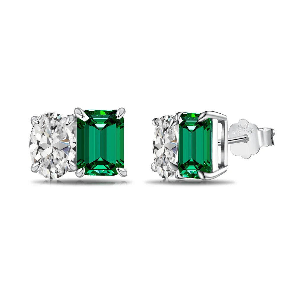 Silver Zircon Emerald Cut Multi Shape Ear Studs