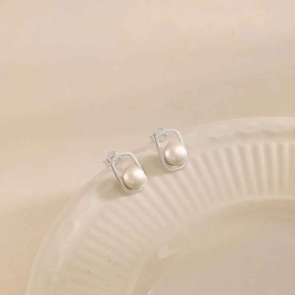 Silver Pearl Paper Clip Ear Studs