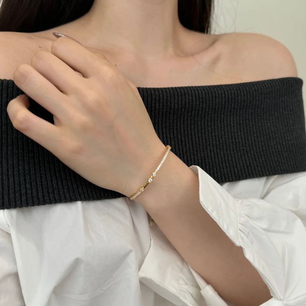 Silver Zircon Round Cut Link Bangle Bracelet