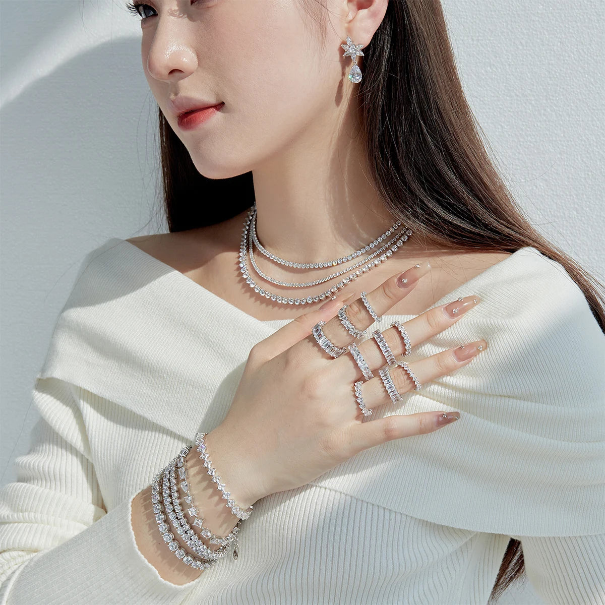 Silver Zircon Princess Cut Zig Zag Tennis Bracelet