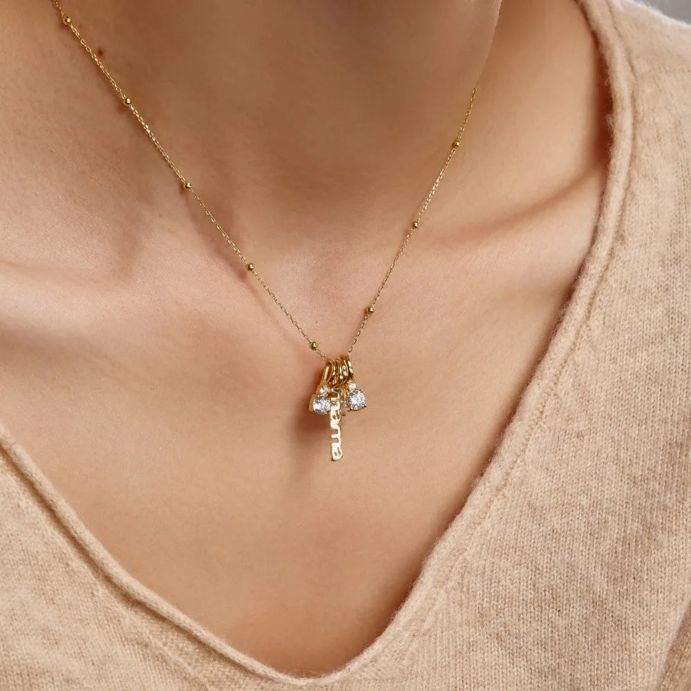 Silver Zircon Round Cut Mama Pendant Necklace