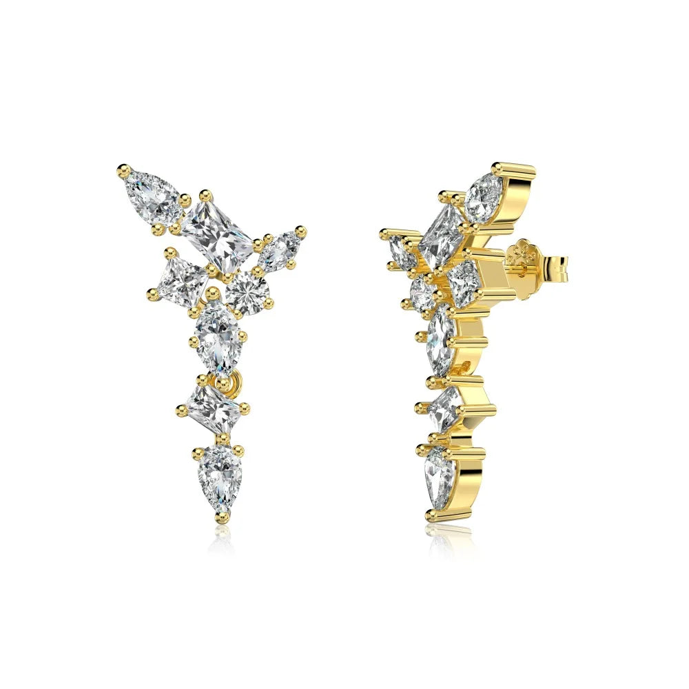 Silver Zircon Pear Cut Geometric Tassel Drop Earrings