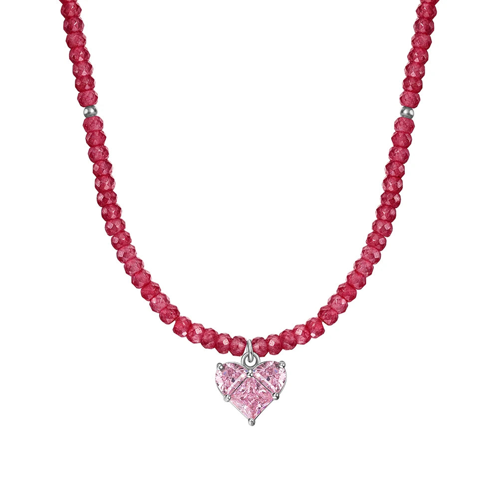 Silver Zircon Princess Cut Double Layer Beaded Necklace