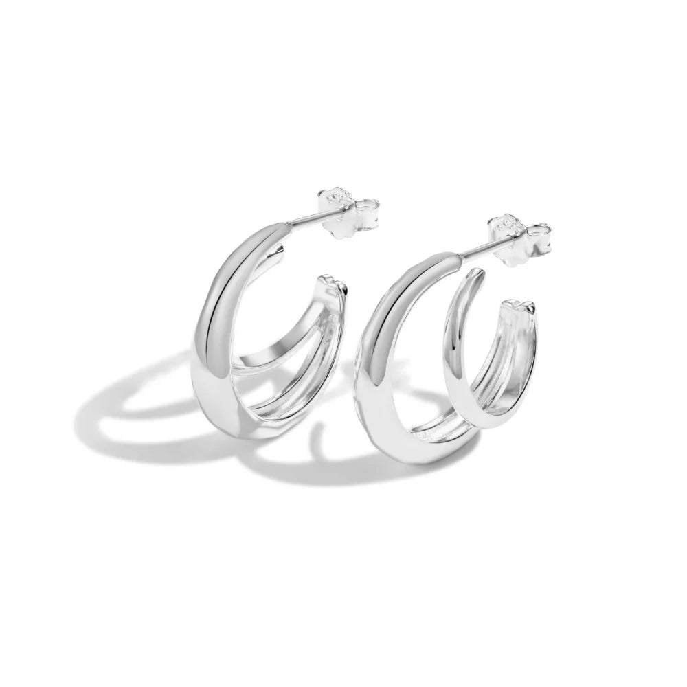 Silver Multi Layer Hook Ear Hoops