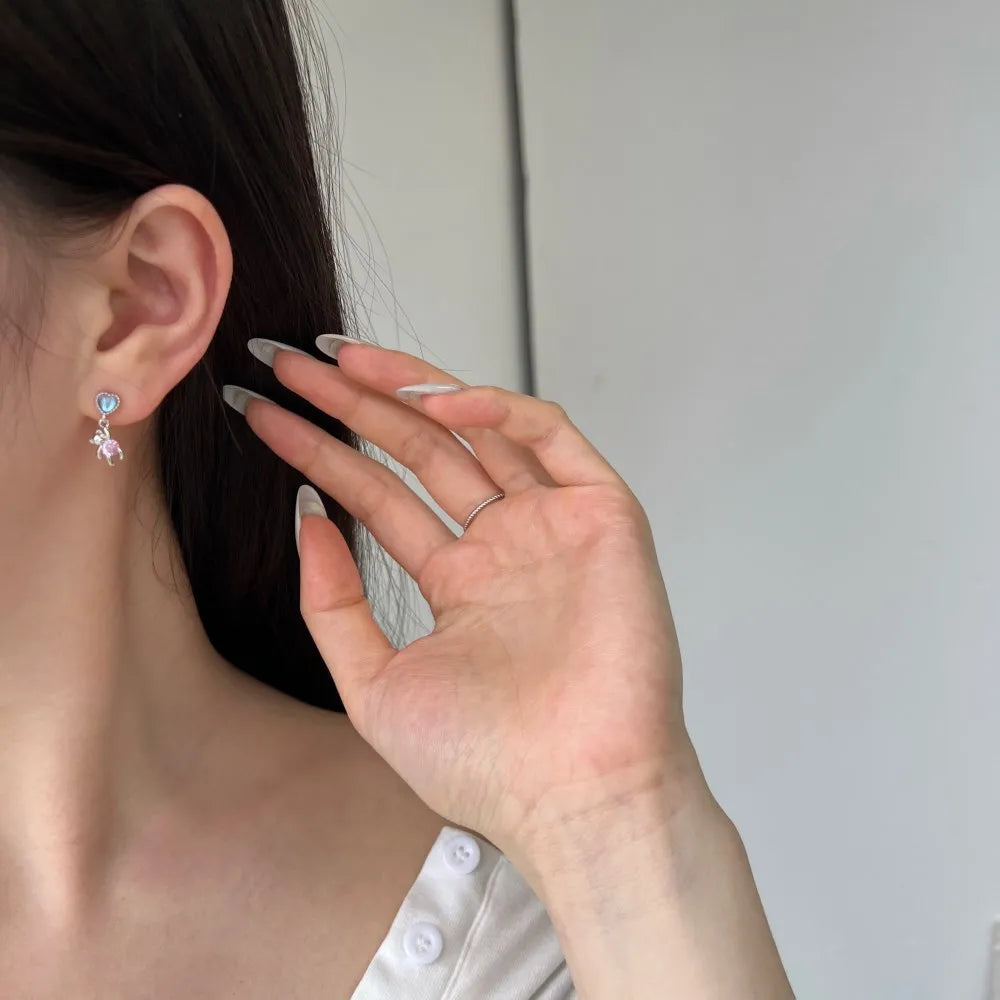 Silver Zircon Round Cut Bear Drop Earrings