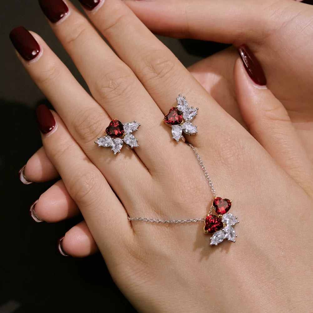 Silver Zircon Heart Cut Layered Water Drop Ear Studs