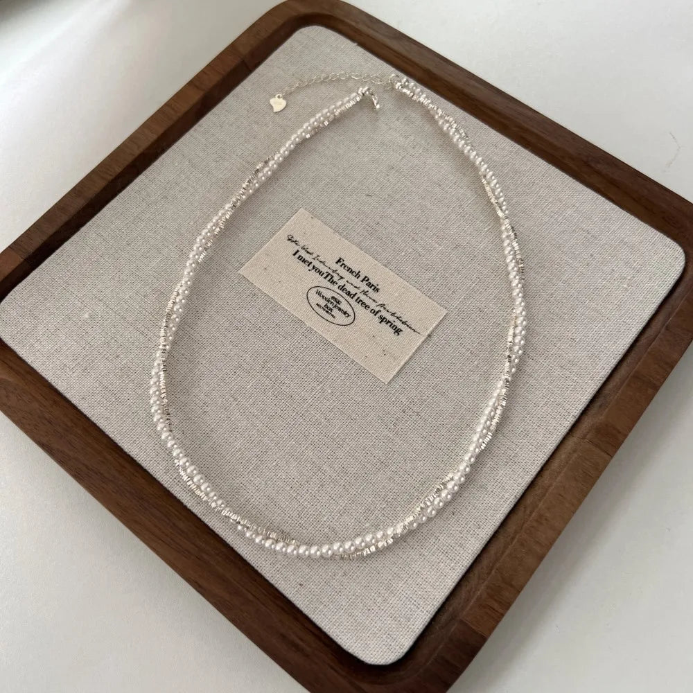 Silver Pearl Multi Layer Beaded Necklace