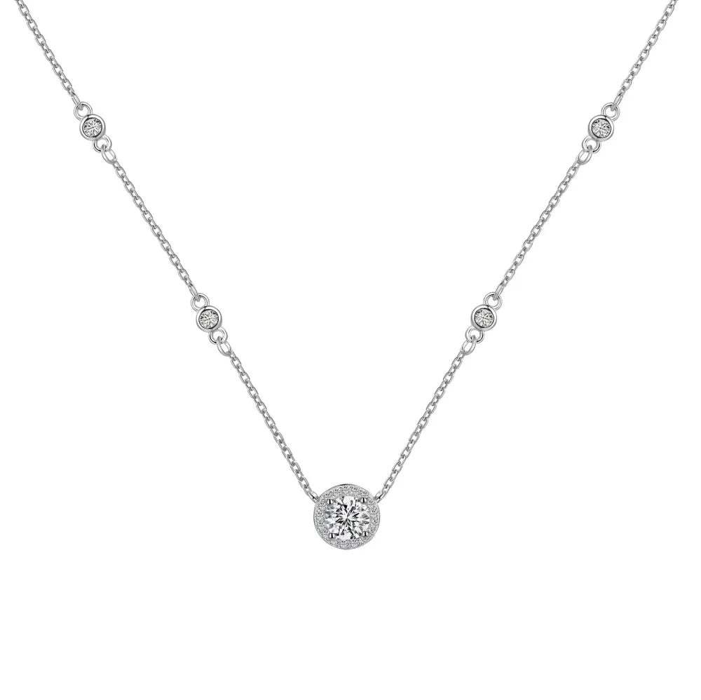Silver Zircon Round Cut Halo Dots Pendant Necklace