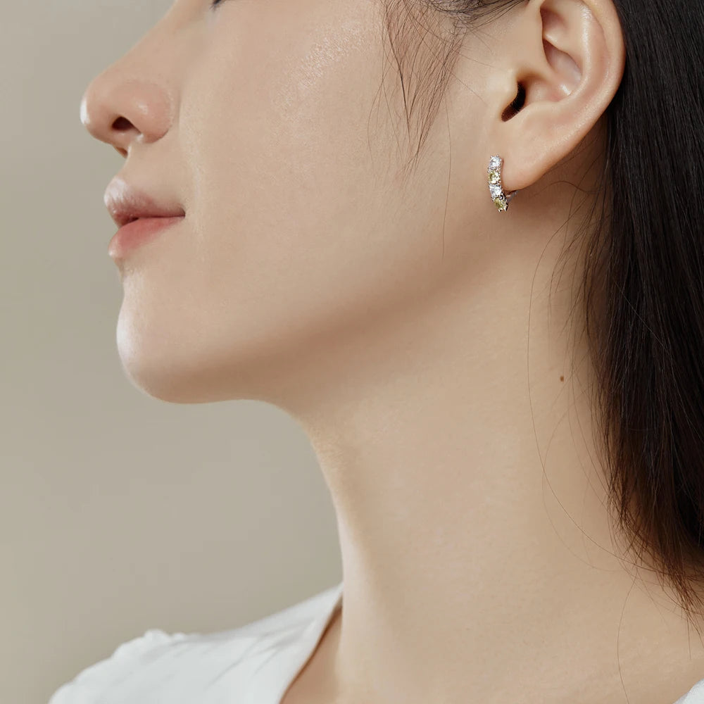 Silver Zircon Round Cut Inlaid Huggie Earrings