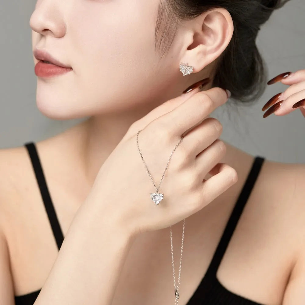 Silver Zircon Princess Cut Heart Ear Studs