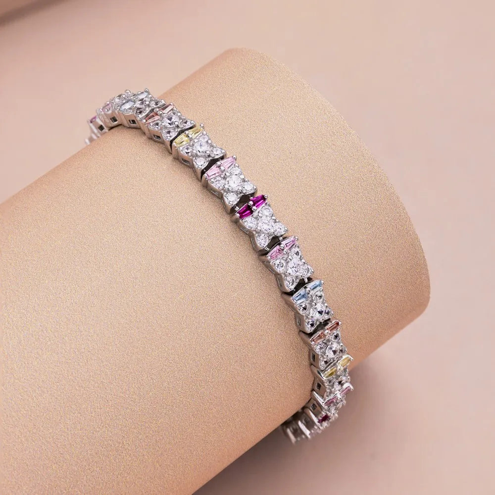 Silver Zircon Tapered Baguette Cut Pillow Tennis Bracelet
