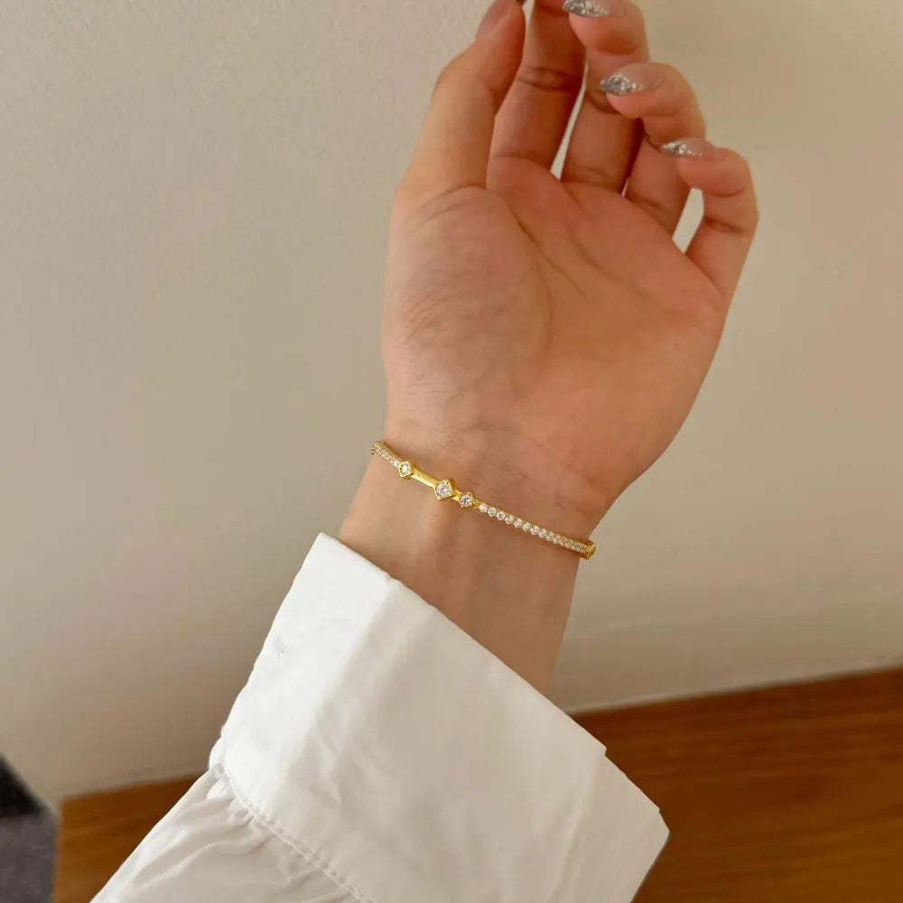 Silver Zircon Round Cut Link Bangle Bracelet