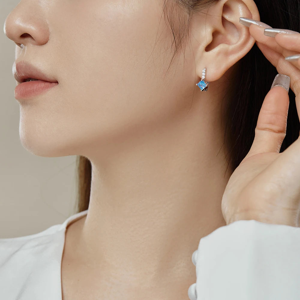 Silver Zircon Princess Cut Star Huggie Earrings