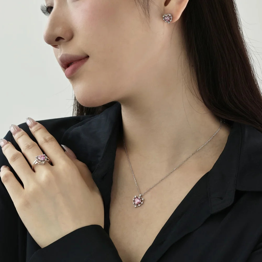 Silver Zircon Heart Cut Halo Multi Layer Ear Studs