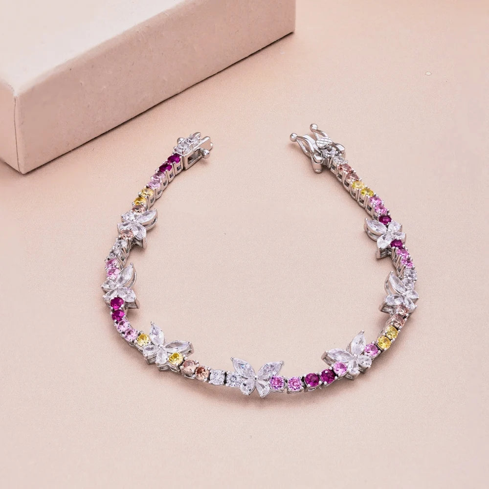 Silver Zircon Marquise Cut Butterfly Tennis Bracelet