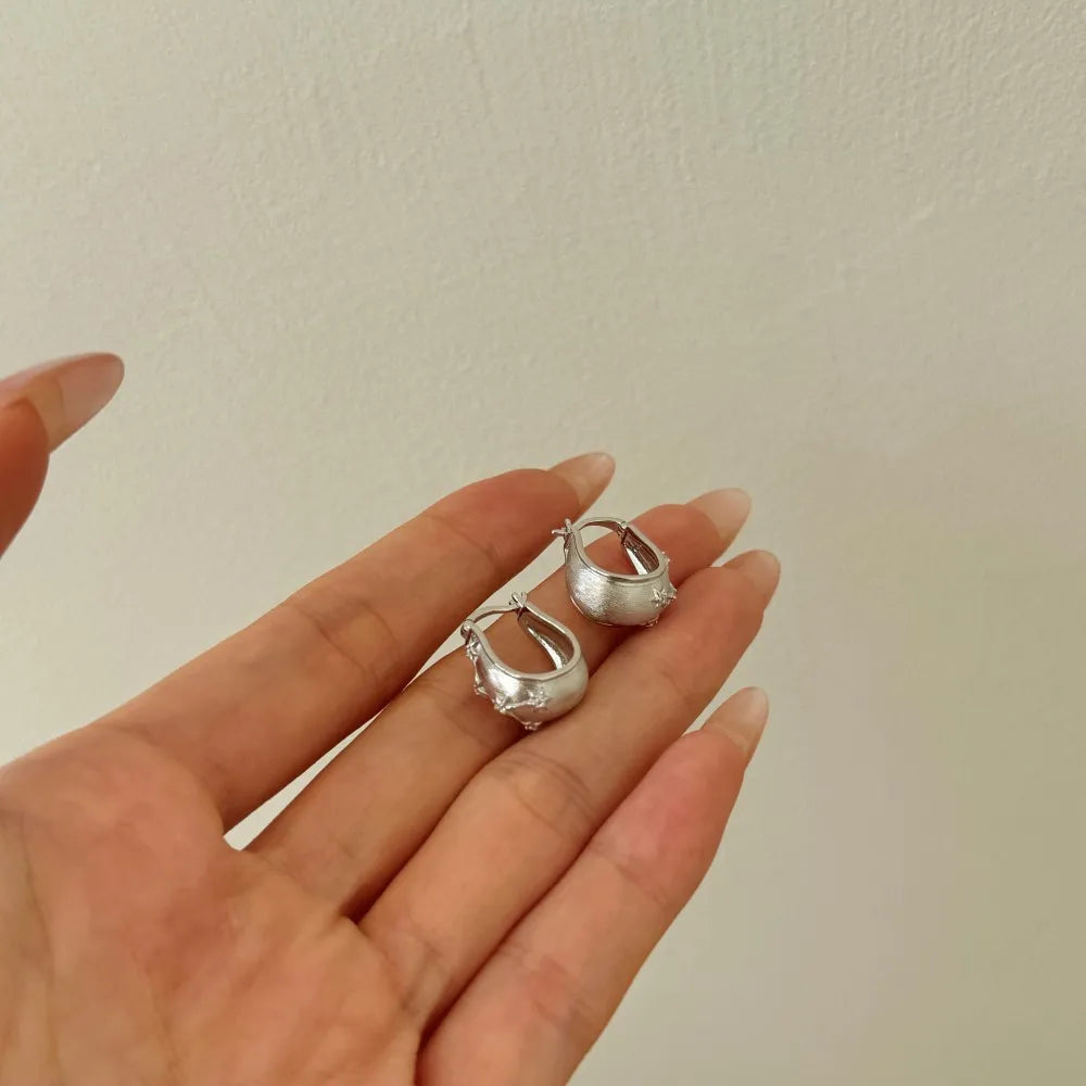 Silver Zircon Round Cut Chunky Inlaid Ear Hoops