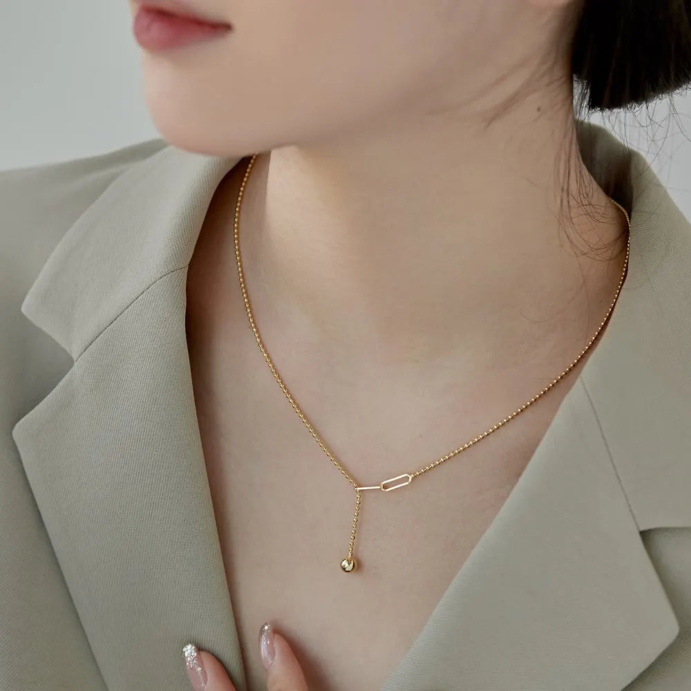 Silver Paper Clip Pendant Necklace