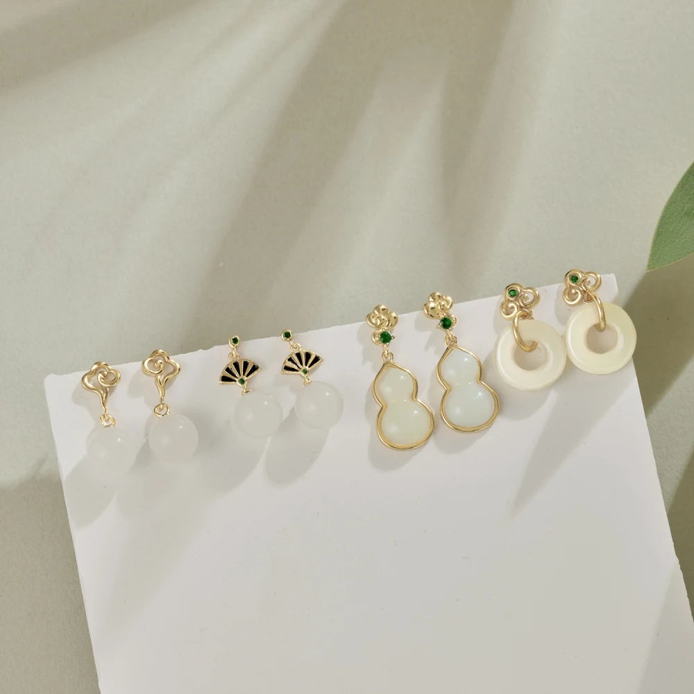 Silver Jade Clouds Drop Earrings