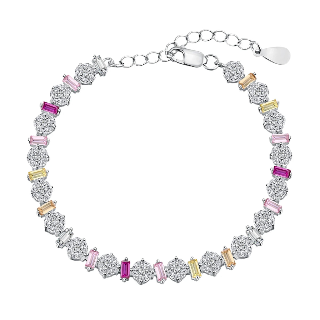 Silver Zircon Princess Cut Duel Shape Tennis Bracelet