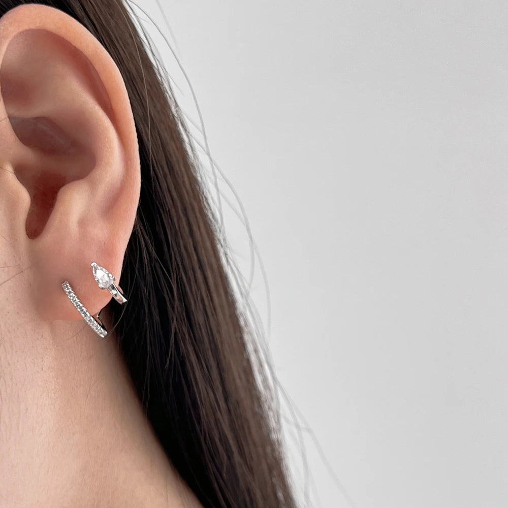 Silver Zircon Pear Cut Inlaid Double Layer Ear Hoops