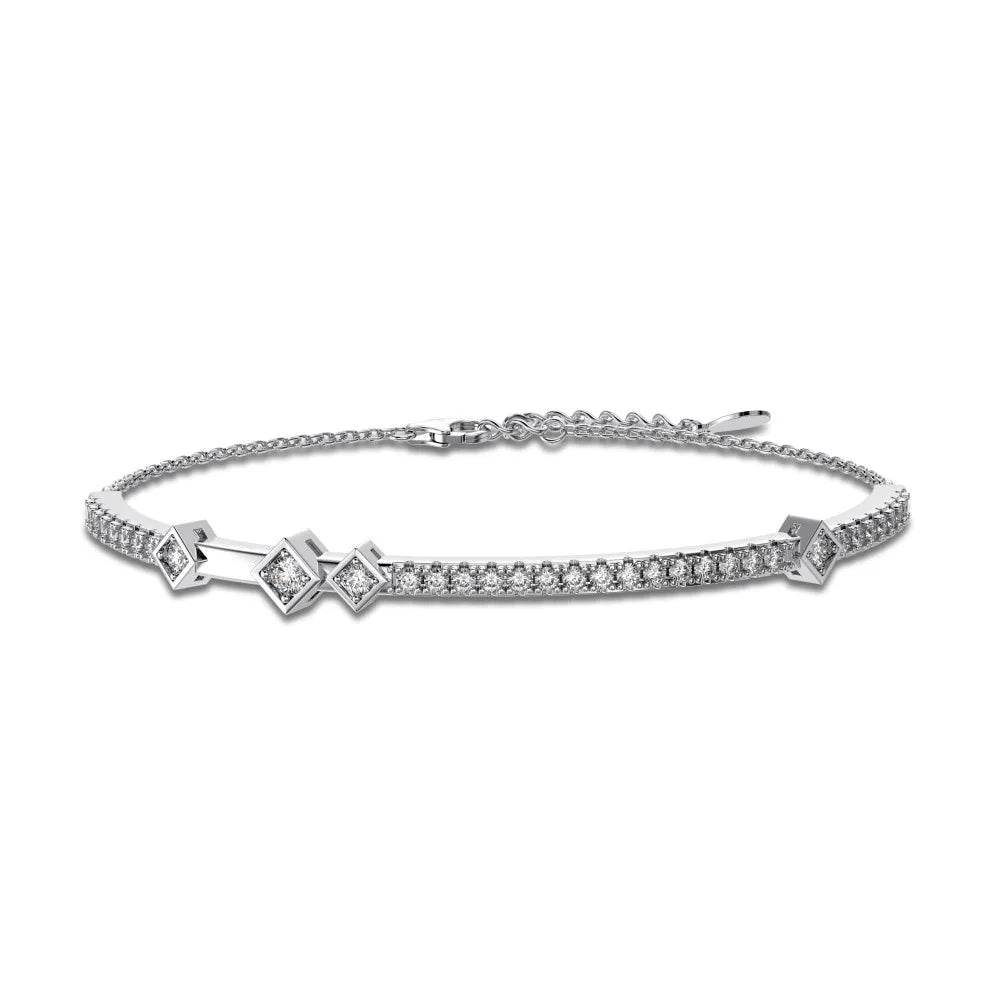 Silver Zircon Round Cut Link Bangle Bracelet