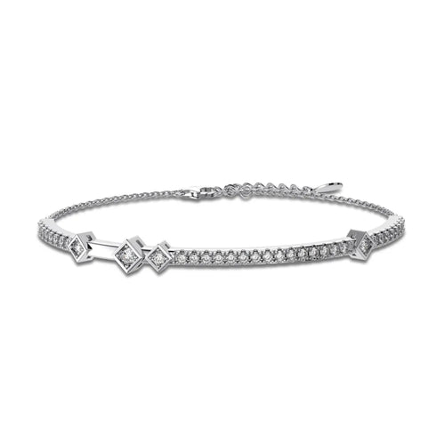 Silver Zircon Round Cut Link Bangle Bracelet
