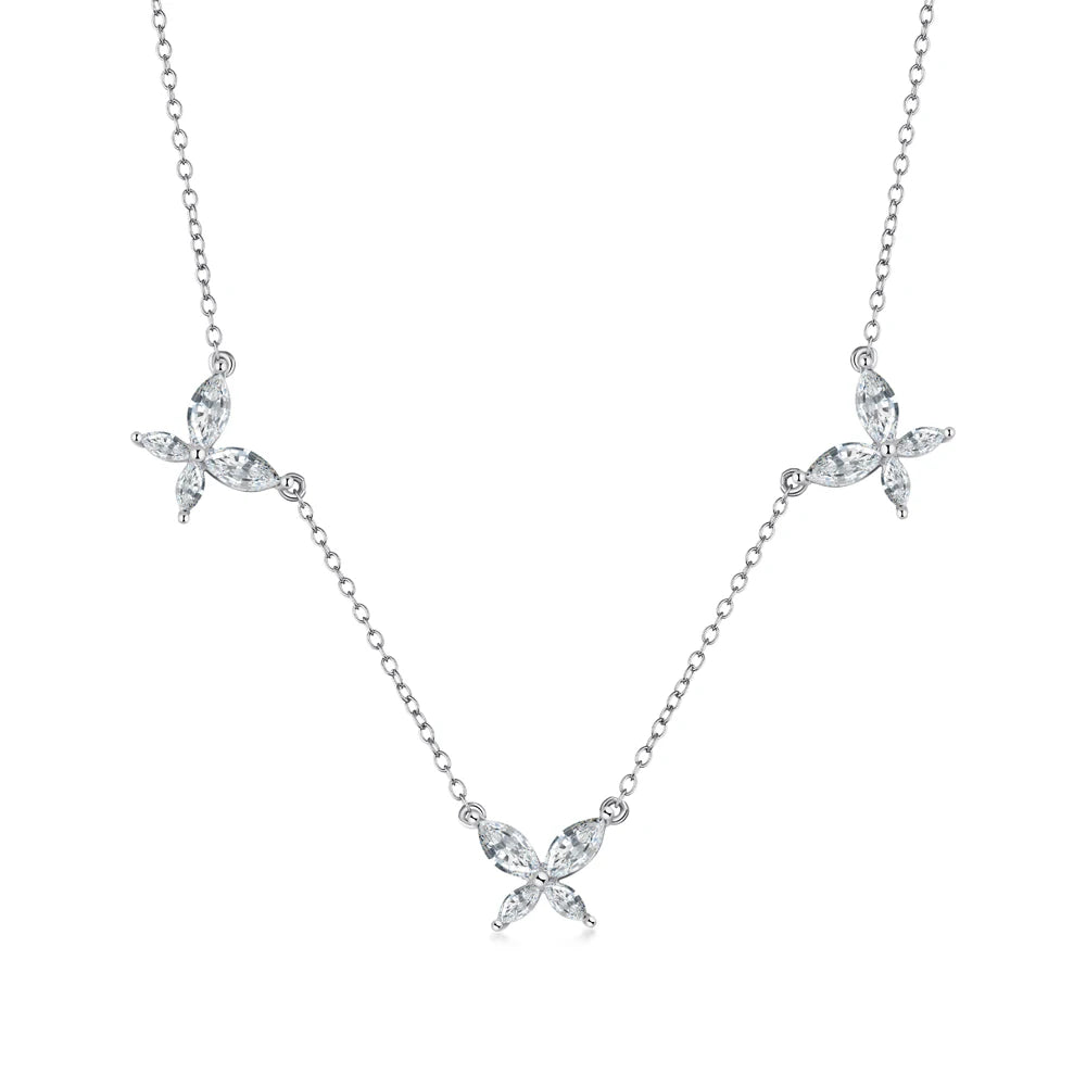Silver Zircon Marquise Cut Butterfly Chain Necklace