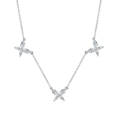 Silver Zircon Marquise Cut Butterfly Chain Necklace