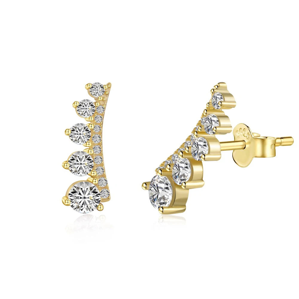 Silver Zircon Round Cut Inlaid Layered Ear Studs