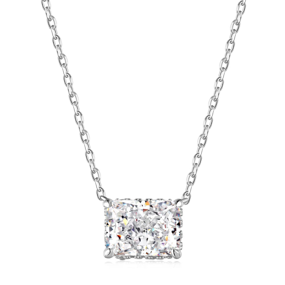 Silver Zircon Radiant Cut Single Pendant Necklace