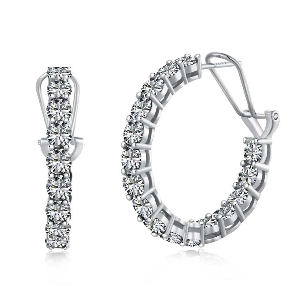 Silver Zircon Round Cut Circle Inlaid Ear Hoops