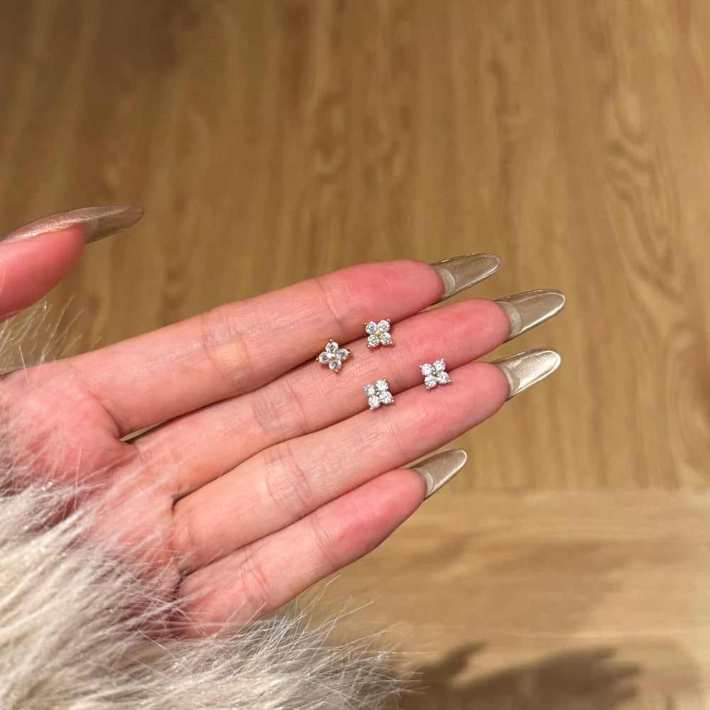 Silver Zircon Round Cut Inlaid Butterfly Ear Studs