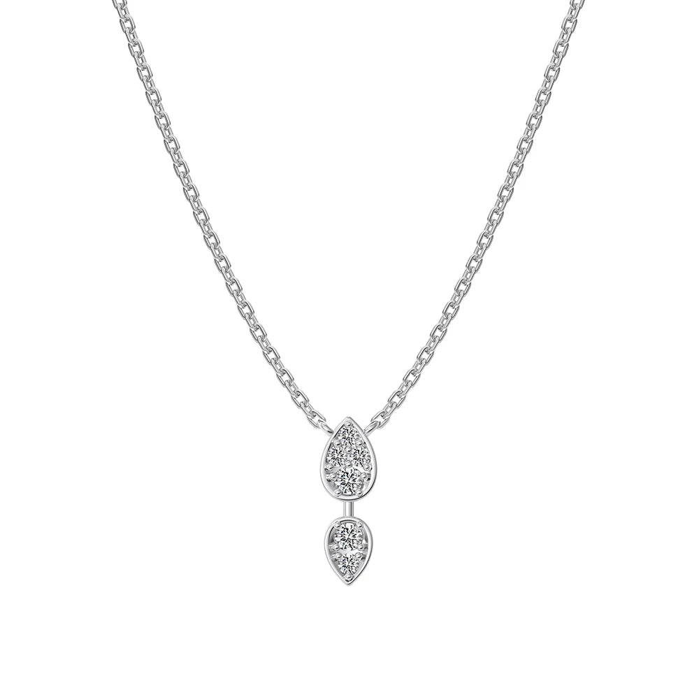 Silver Zircon Round Cut Water Drop Pendant Necklace
