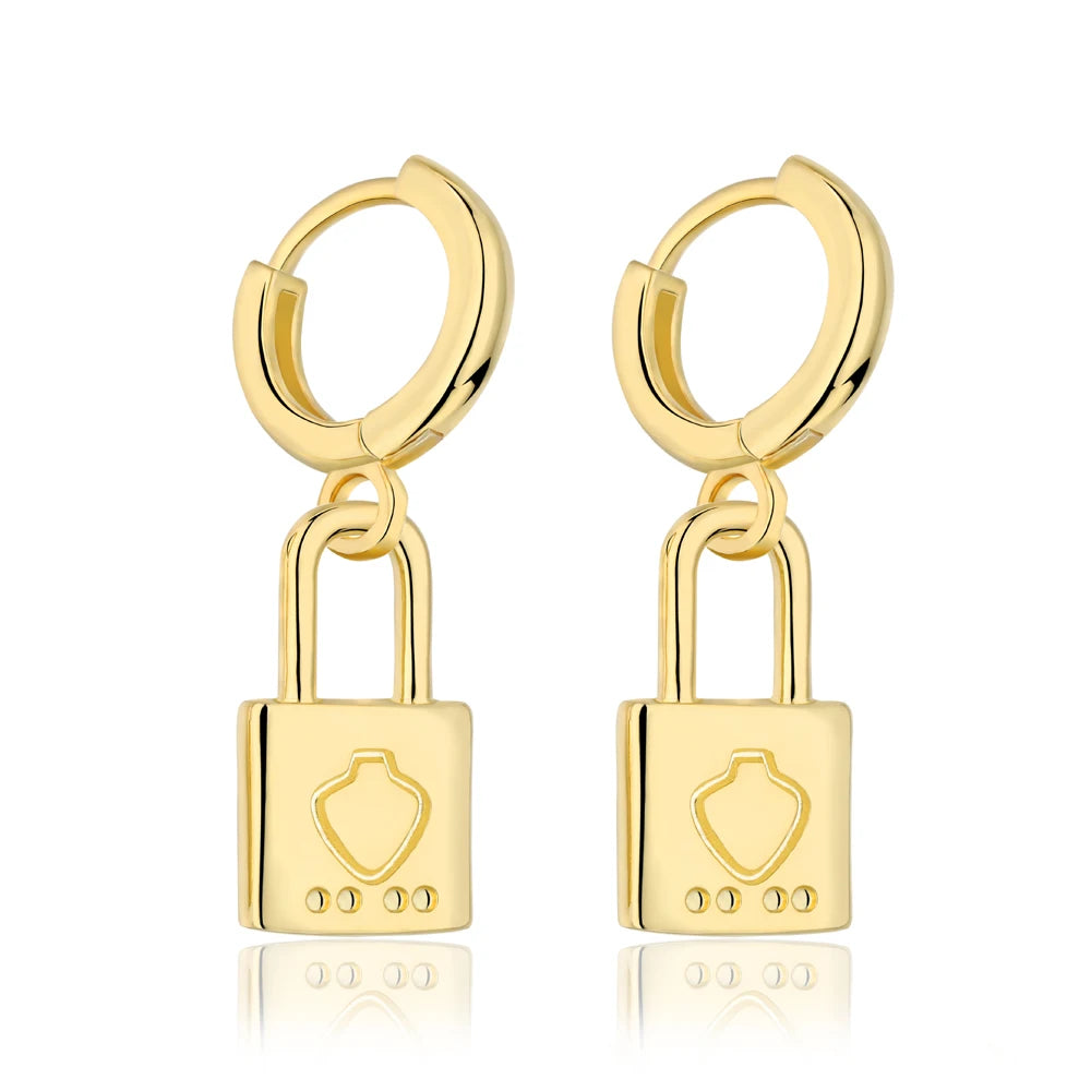 Silver Drop Lock Huggie Earrings