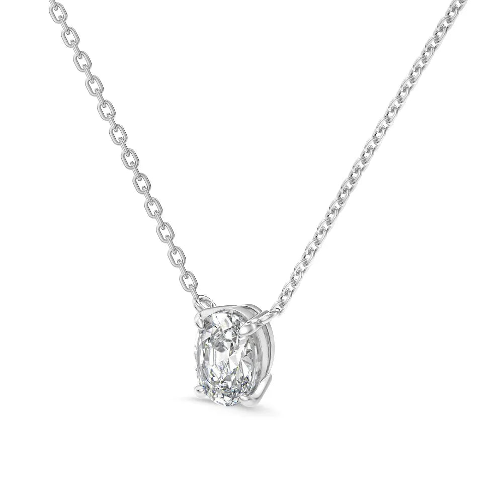 Silver Zircon Oval Cut Small Single Pendant Necklace