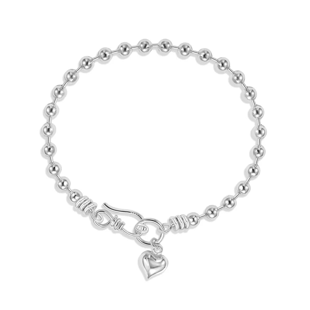 Silver Heart Bangle Beaded Bracelet