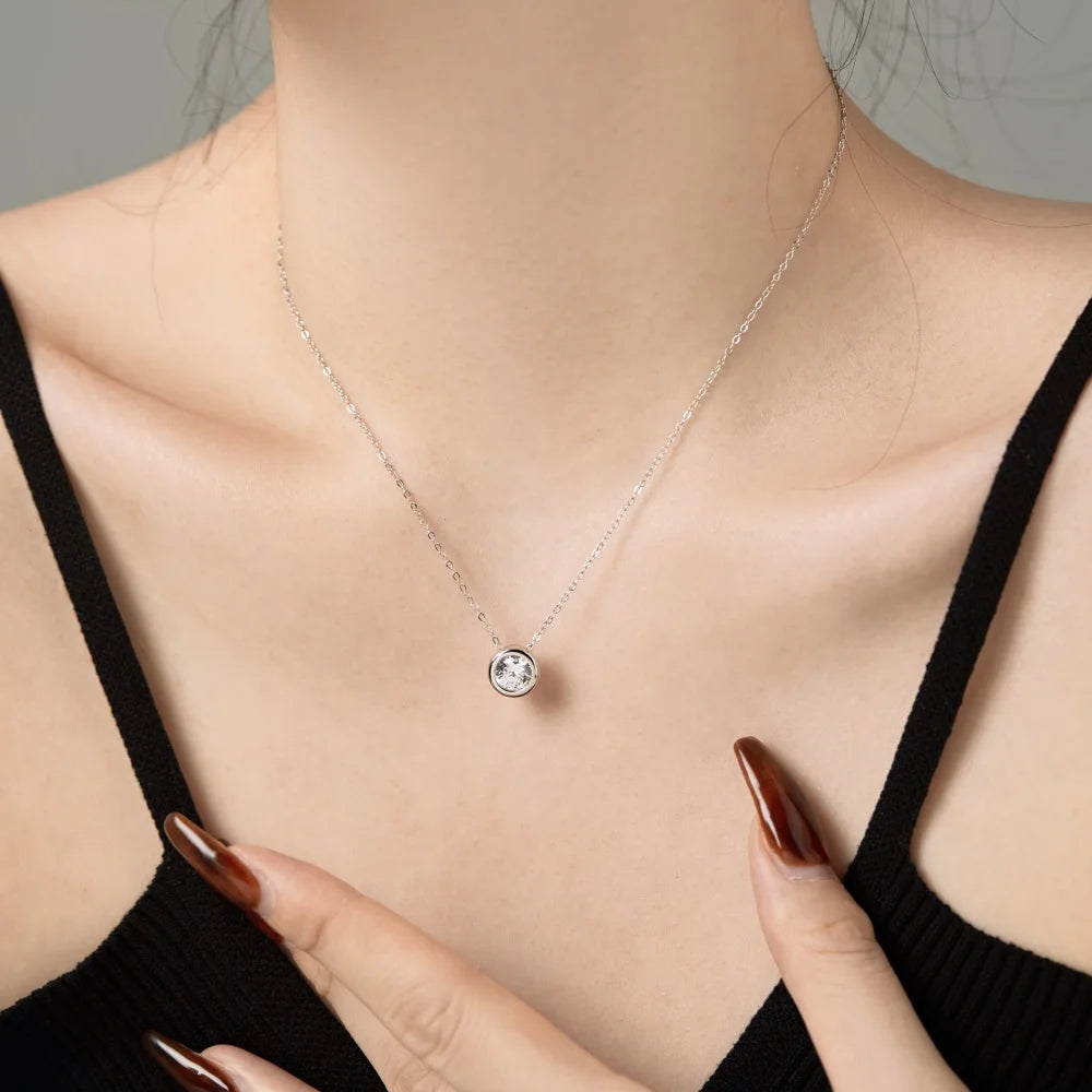 Silver Zircon Round Cut Circle Pendant Necklace
