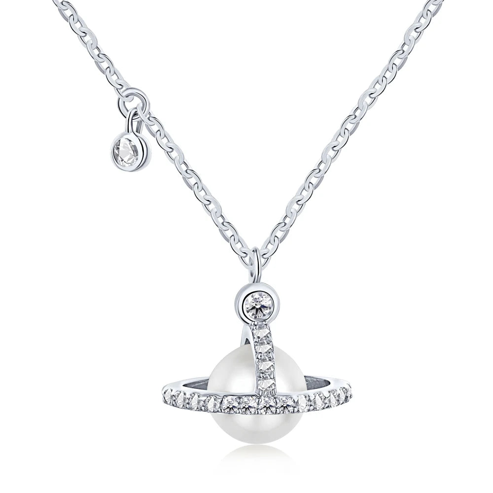 Silver Pearl Wrapped Pendant Necklace