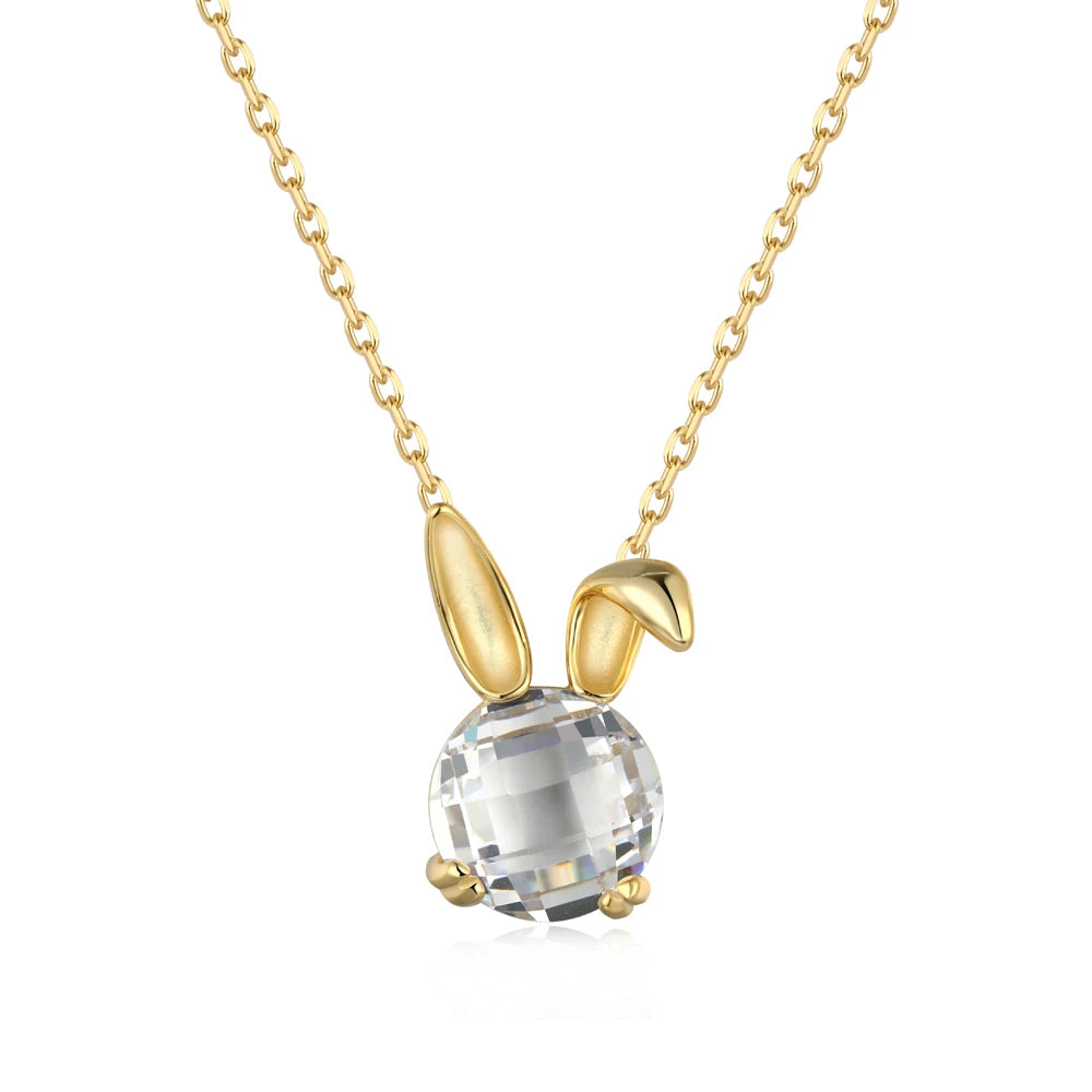 Silver Crystal Round Cut Bunny Pendant Necklace