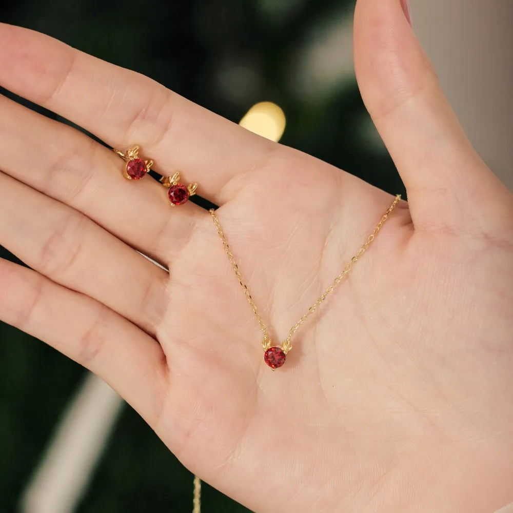 Silver Zircon Round Cut Elk Ear Studs