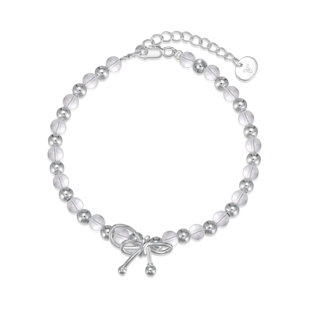 Silver Crystal Round Cut Bow Knot Beaded Bracelet